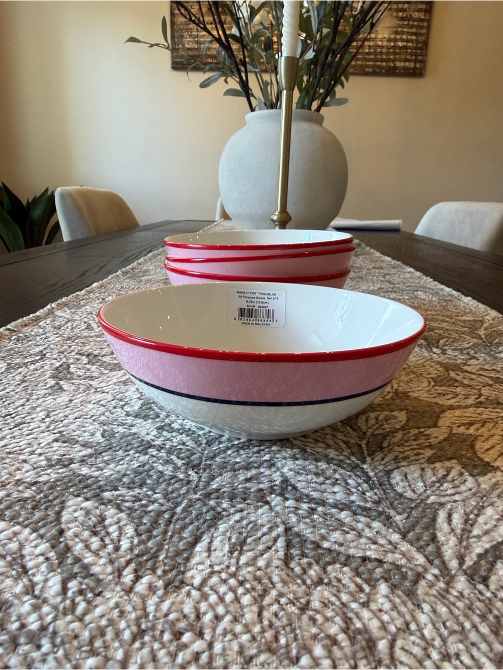Kate Spade Lenox Make It Pop Pink Blue Bowls Set of 4 NEW 6.25”